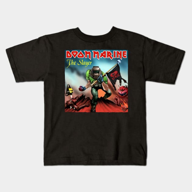 Doom Marine Cover Kids T-Shirt by demonigote